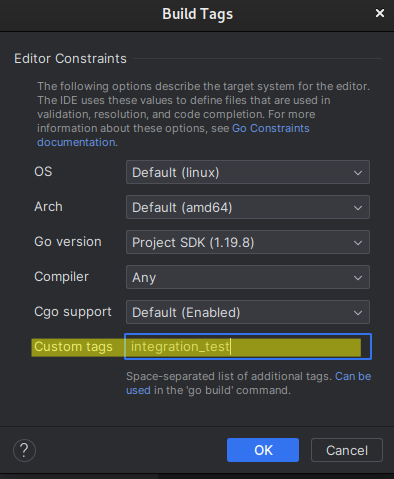 set custom tags in build tags